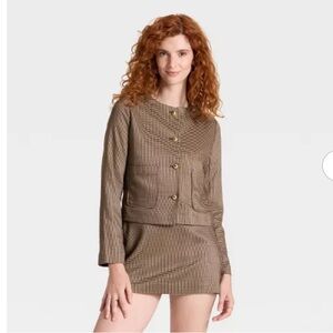 A New Day Women’s Lady Brown Houndstooth Blazer with Gold Buttons Size XL